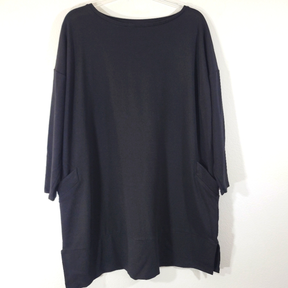 MARLAWYNNE black oversized lagenlook art-to-wear minimalist tunic sweatshirt